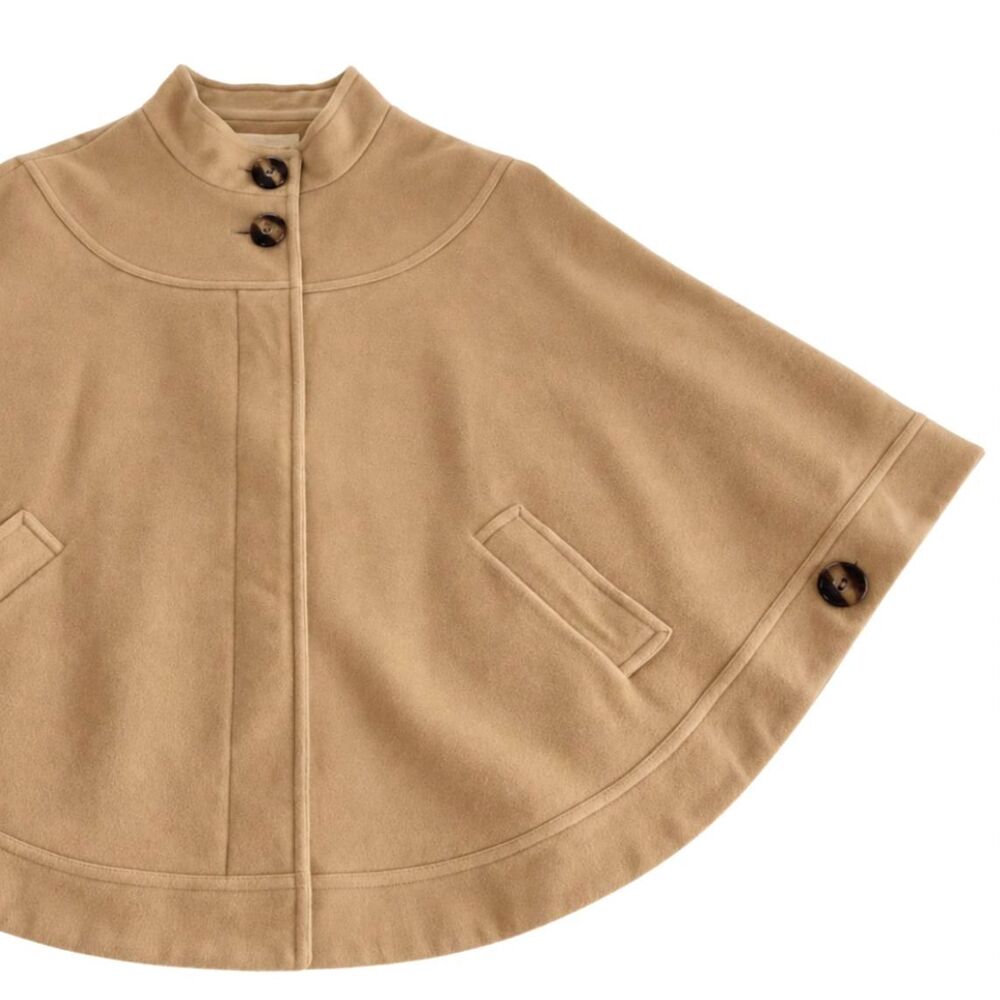 Helene Berman London Tan Wool Cashmere Cape Poncho Size L Classic Quiet Luxury